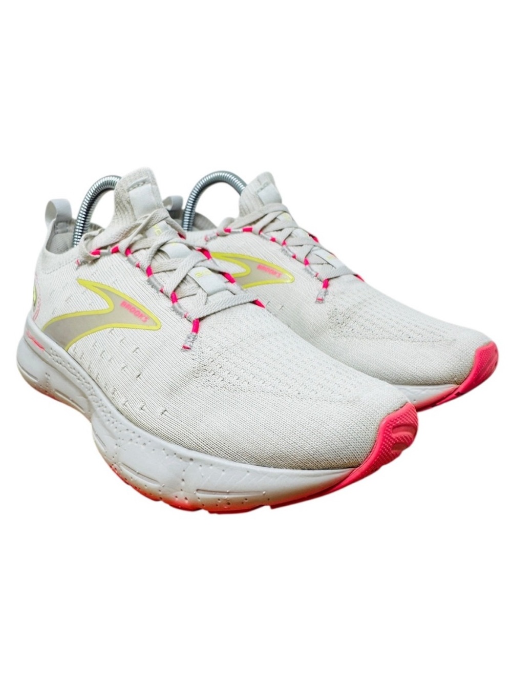 Brooks Glycerin Women's size 8 White & Pink Running Sneakers with Yellow Accents - Picture 2 of 12